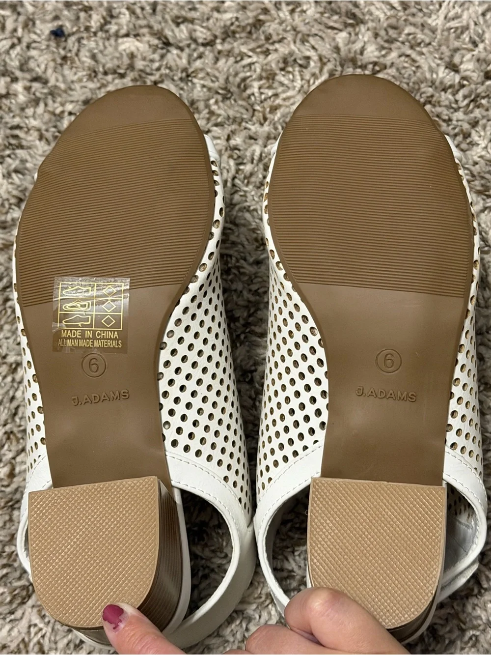 White Perforated Peep-Toe Block Heel Sandals for Women